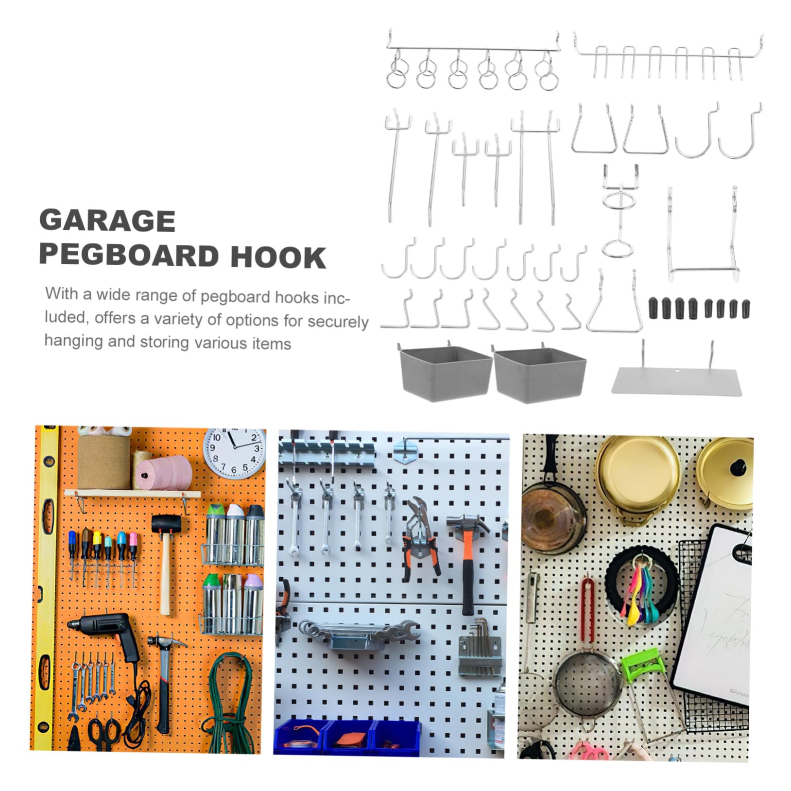 Set Ganci per Pannello Forato 140 Pezzi in Acciaio Inossidabile | Accessori Organizer per Garage e Officina, Assortimento Versatile per Sospensione Efficiente, Componenti in Gomma e Abs
