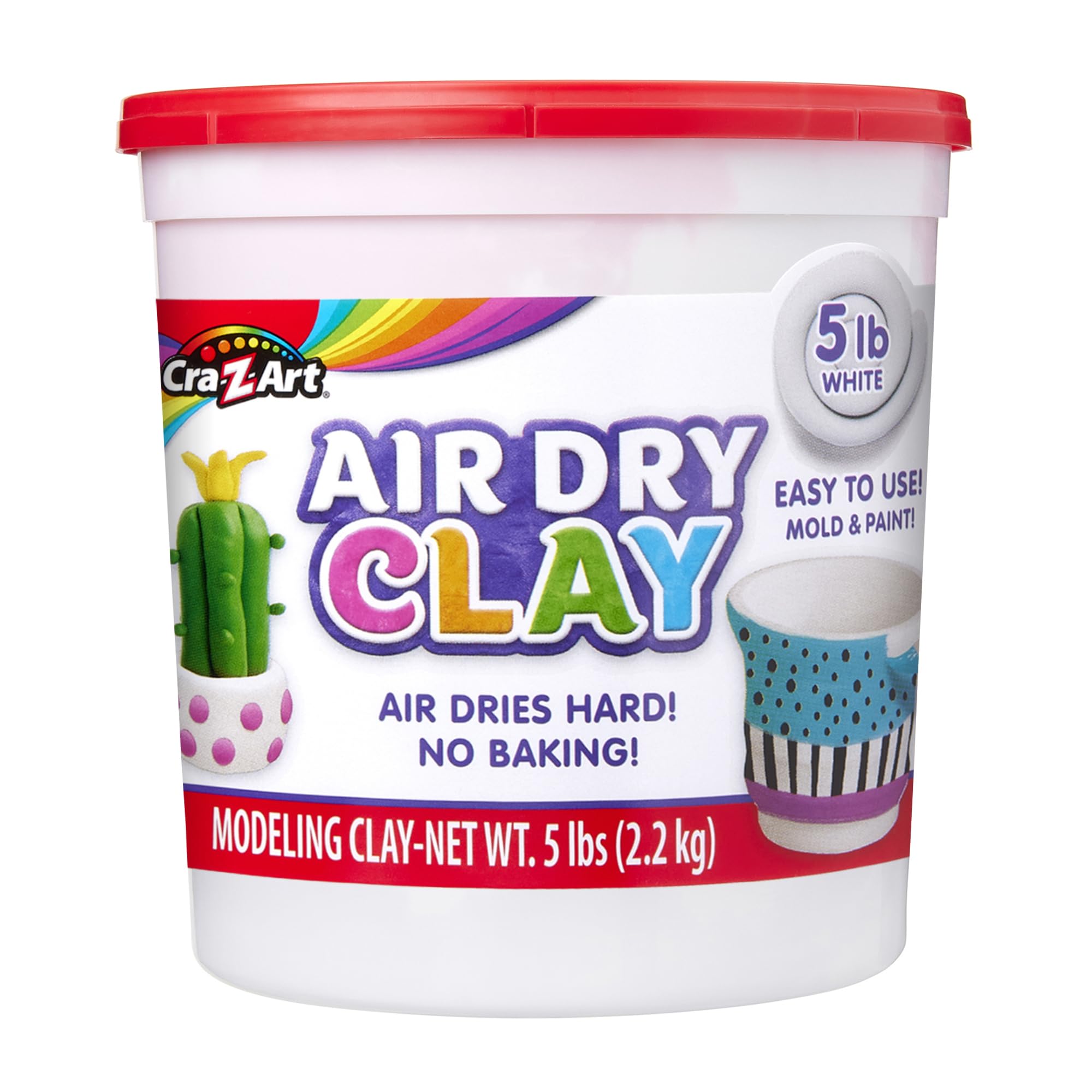 Cra-Z-Art Air Dry Clay - 5lb Bucket Natural White Modeling Clay, Perfect for Sculpting, School Projects, Bulk Class Supplies for Teachers, Day Cares, Camps, Essential for School
