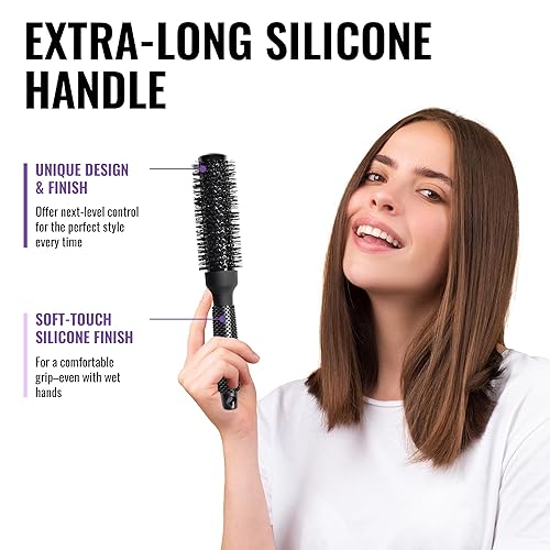 Miniatura 5 de Ergo Cepillo redondo iónico de cerámica para el cabello, cepillo de calidad de salón para secado con soplado, cepillo de rodillo para peinado húmedo