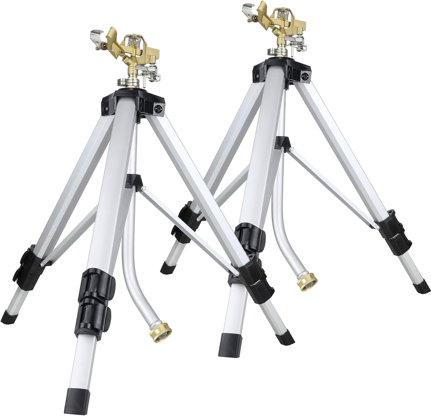 Metal Telescopic Tripod Sprinklers, 2 Pack Heavy Duty Impact Lawn Sprinkler for Large Areas, Yard, Courtyards and Gardens