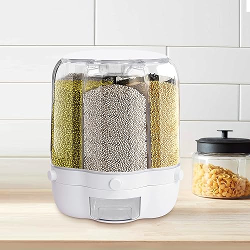 Miniatura 5 de Dispensador giratorio de arroz y granos, dispensador de arroz, almacenamiento hermético de grano de 360, contenedor de alimentos secos con tapa, 6