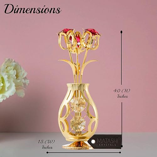 Miniatura 5 de Matashi Adorno de ramo de flores y jarrón con cristales rojos y transparentes, decoración del hogar, decoración de mesa, pieza de exhibición para