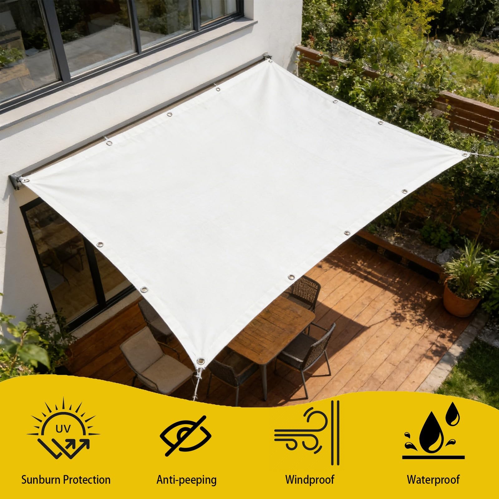 Żagiel Przeciwsłoneczny 1.8 x 4 m Odporna Na Warunki Atmosferyczne, Trwała, Z Filtrem Uv, Prostokątna, Wodoodporna Żagiel Przeciwsłoneczny Na Kemping, Do Altany, Biały