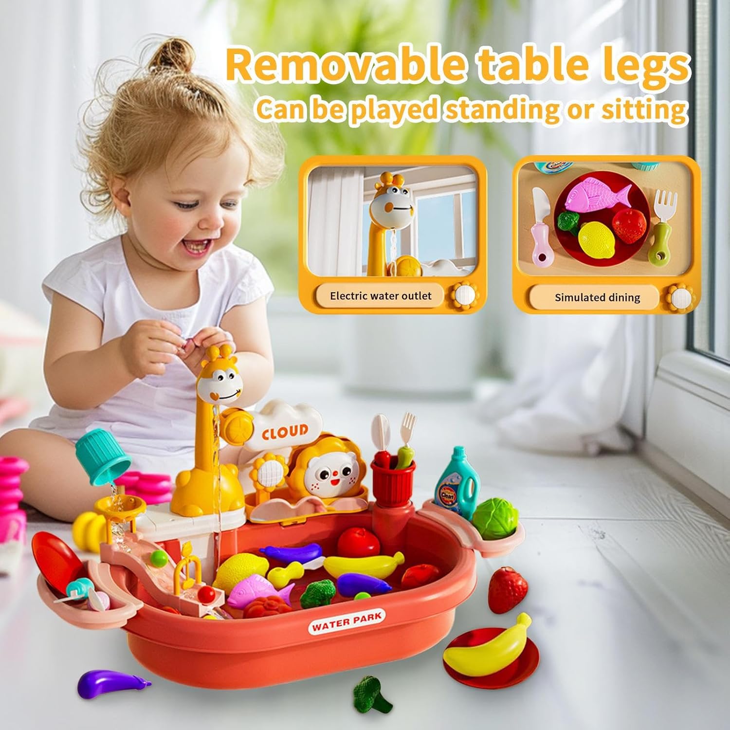 Daraserh 子供用水遊びテーブル - キッズサンド＆ウォーター アウトドアアクティビティテーブル,電気式サマートイ 魚釣りゲー