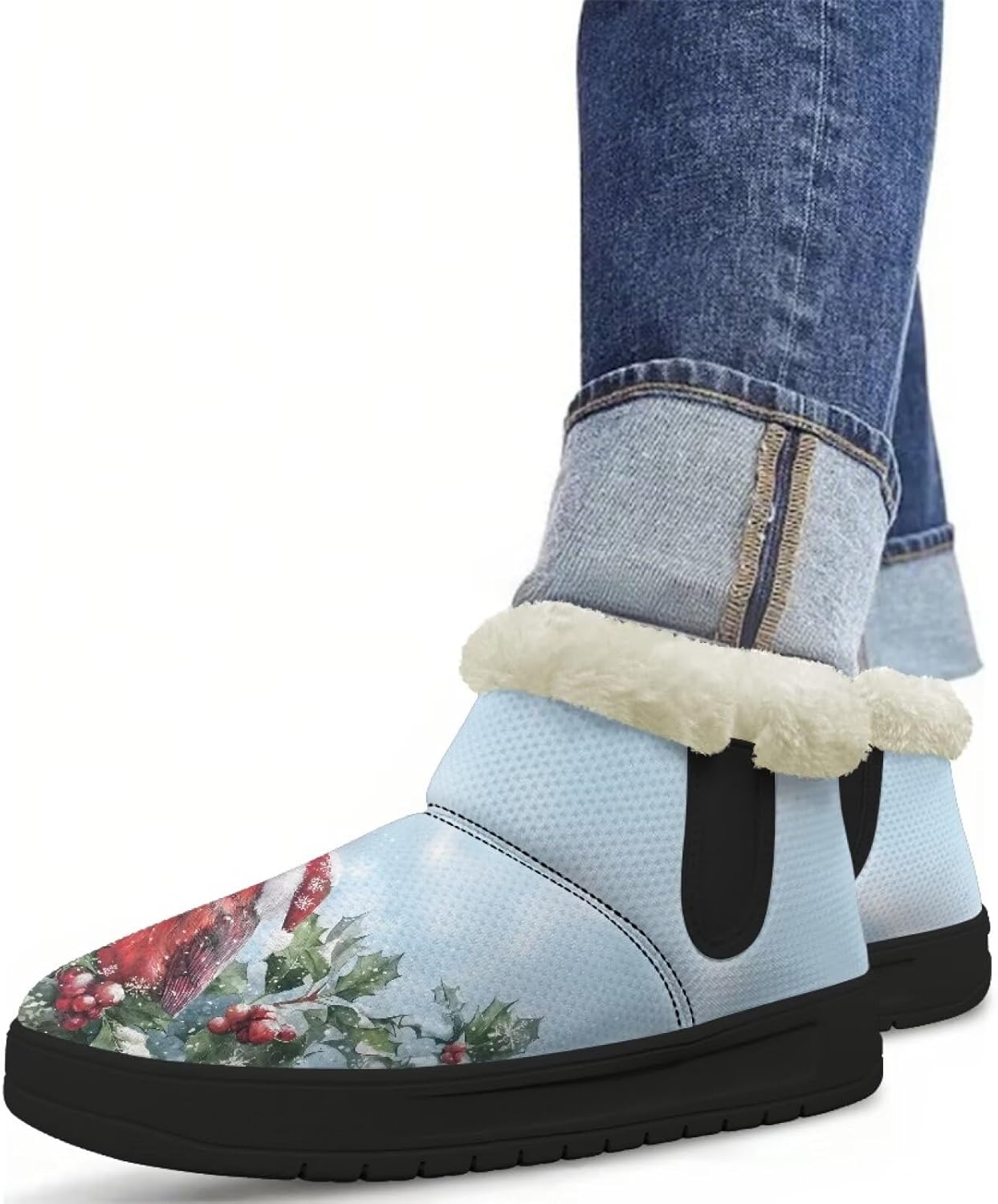 Women's Wide Toe Box Mid-Calf Snow Boots Non-Slip Furry Faux Winter Ankle Boots Slip on Hands Free Booties 4.5-12