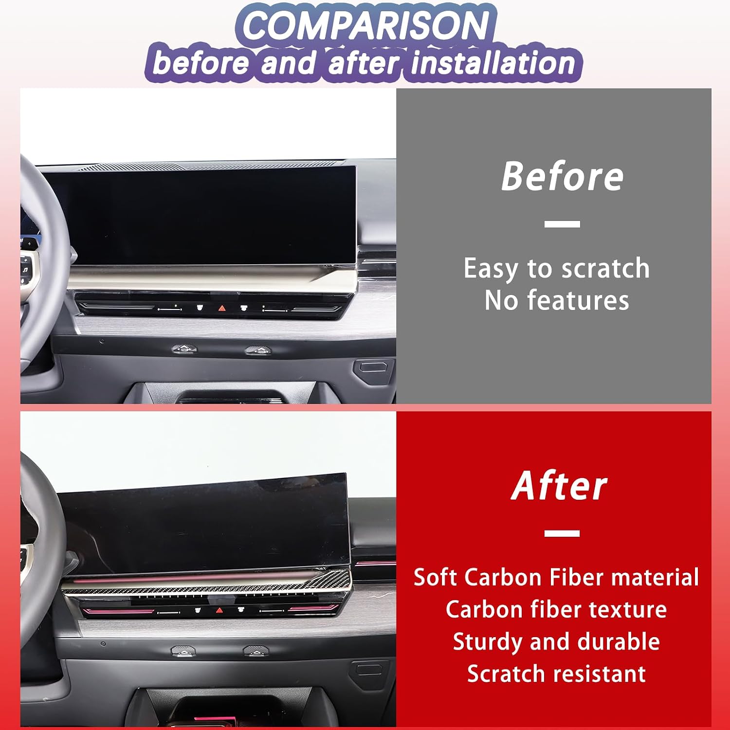 Car Central Control Air Outlet Vent Trim Strips Compatible with BMW 5 Series G60 2024,Carbon Fiber Center Navigation Screen Lower Panel Sticker Trim 1PCS Interior Accessories (Black Carbon)