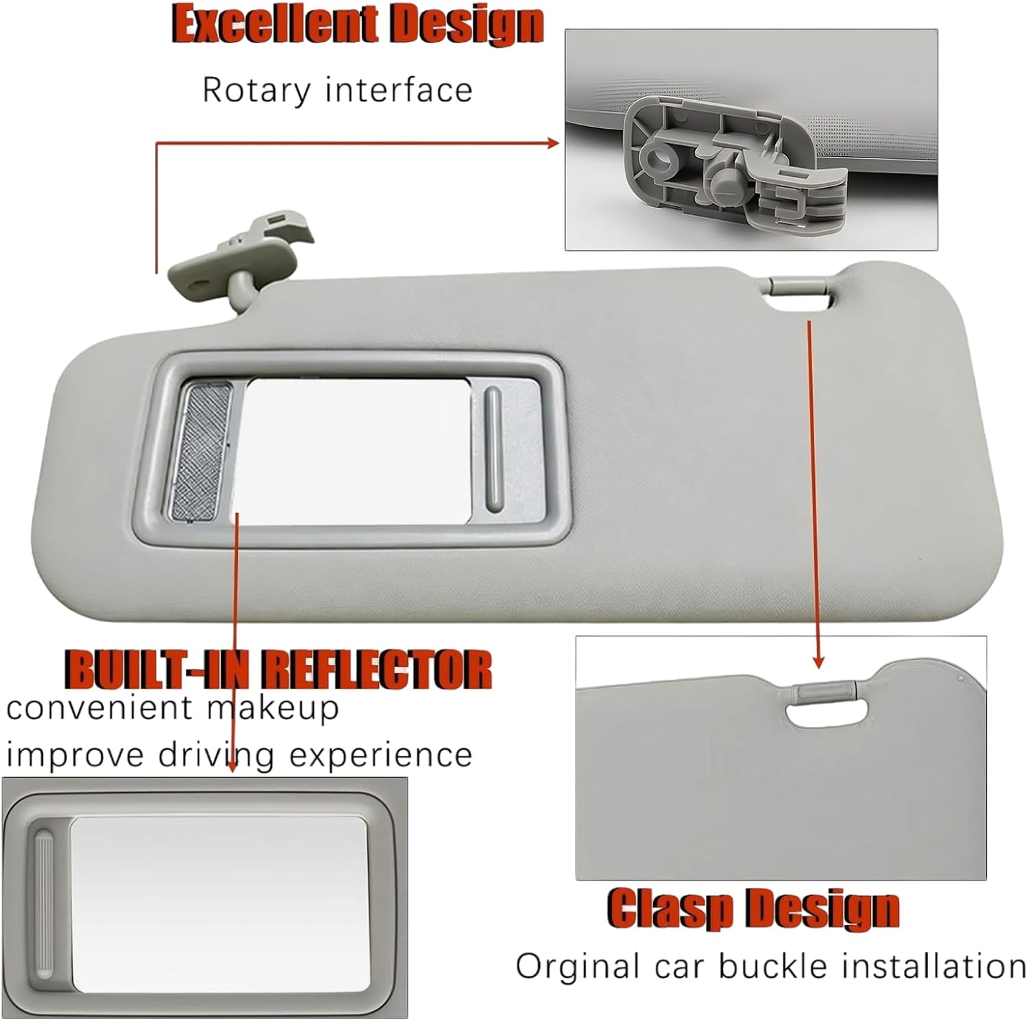 Left Driver Side Sun Visor with Mirror for Mazda 3 Mazda 6 2014 2015 2016 2017 2018 Front SunVisor for Mazda 3 BM/BN Mazda 6 GJ 2014-2017 2018Sun Protection Shade Sunshade-Gray(Without Light)