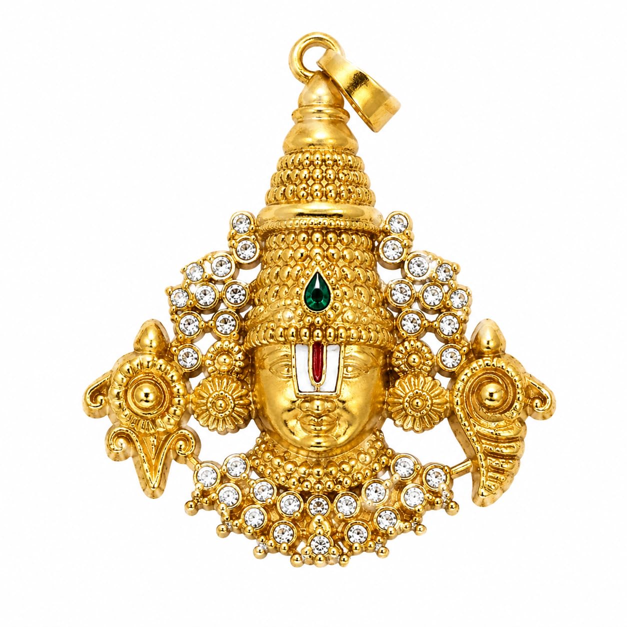 pmw Lord Venkateswara Swamy Locket Pendant | Gold Plated Stone Studded Tirupati Balaji Pendant | Temple Jewellery for Men & Women | Hindu DevotionalPendant for Daily Wear & Pooja | Pack of 1-picture-2