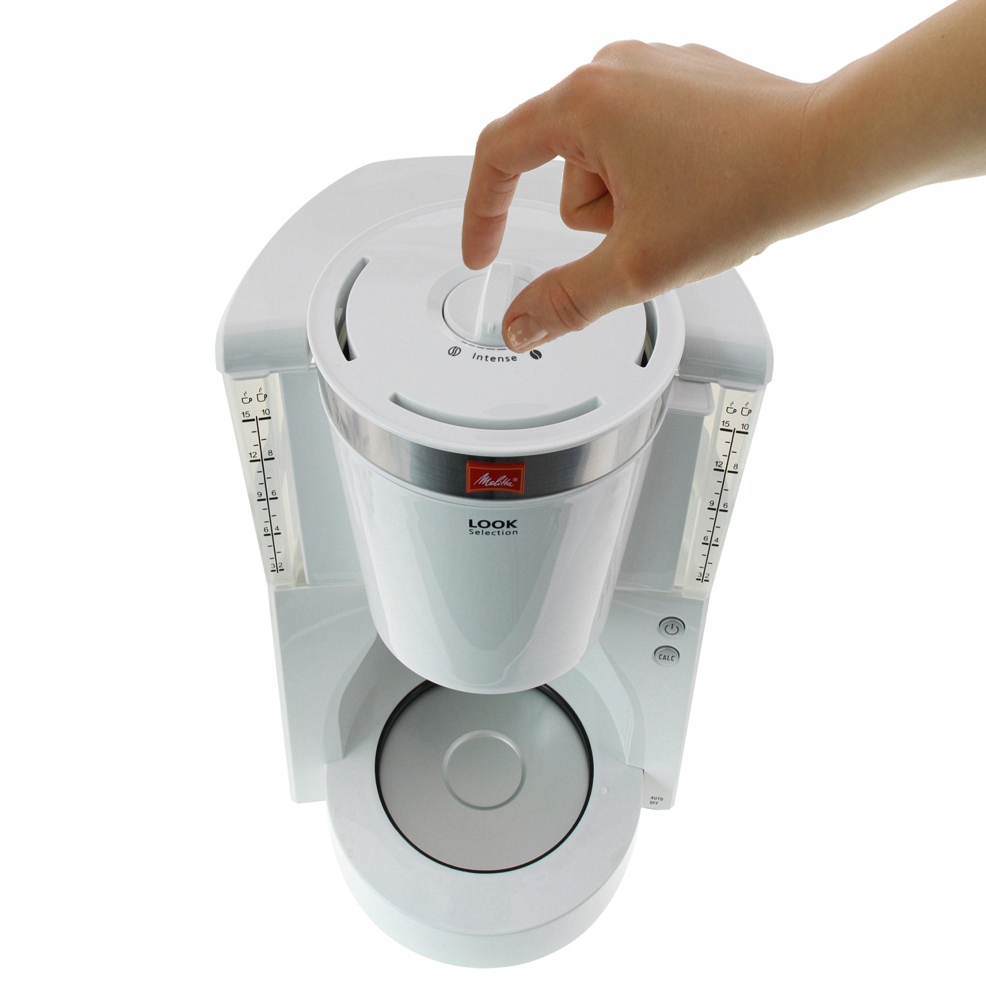 Melitta Cafetière à Filtre avec Verseuse Isotherme, Sélecteur d’Arôme, Look Therm Selection, Blanc/Acier Brossé, 1011-11