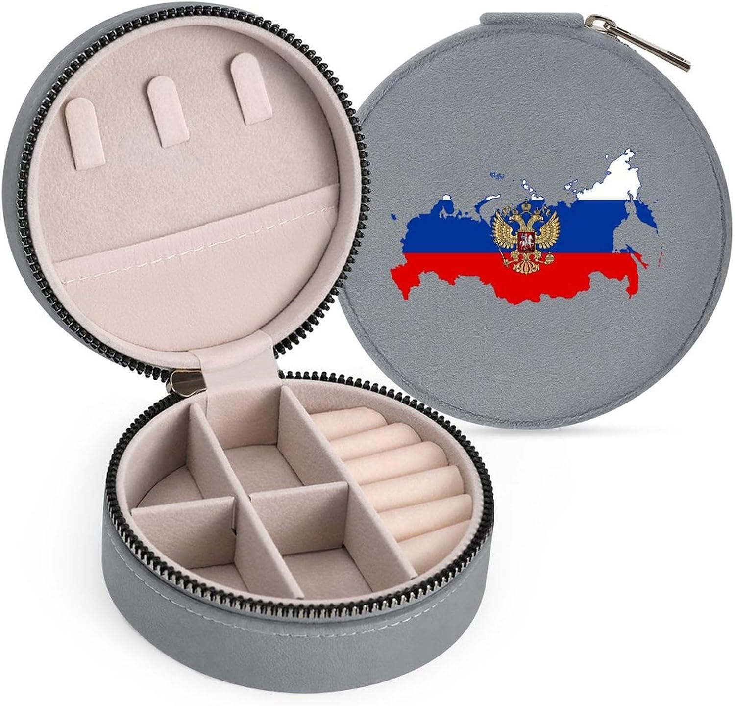 Russian Eagle Map of Russia Travel Jewelry Case Box Dark Gray-style