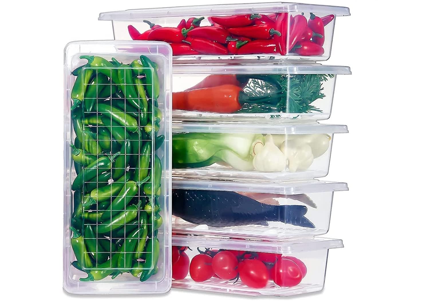 VEWIKZY | Fridge Storage Boxes Fridge Organizer with Removable Drain Plate and Lid | Stackable Fridge Storage Containers for Fish, Meat, Vegetables, Fruits | 1500ML (5) (B0D2LL2HCT) Amazon Price History, Amazon Price Tracker