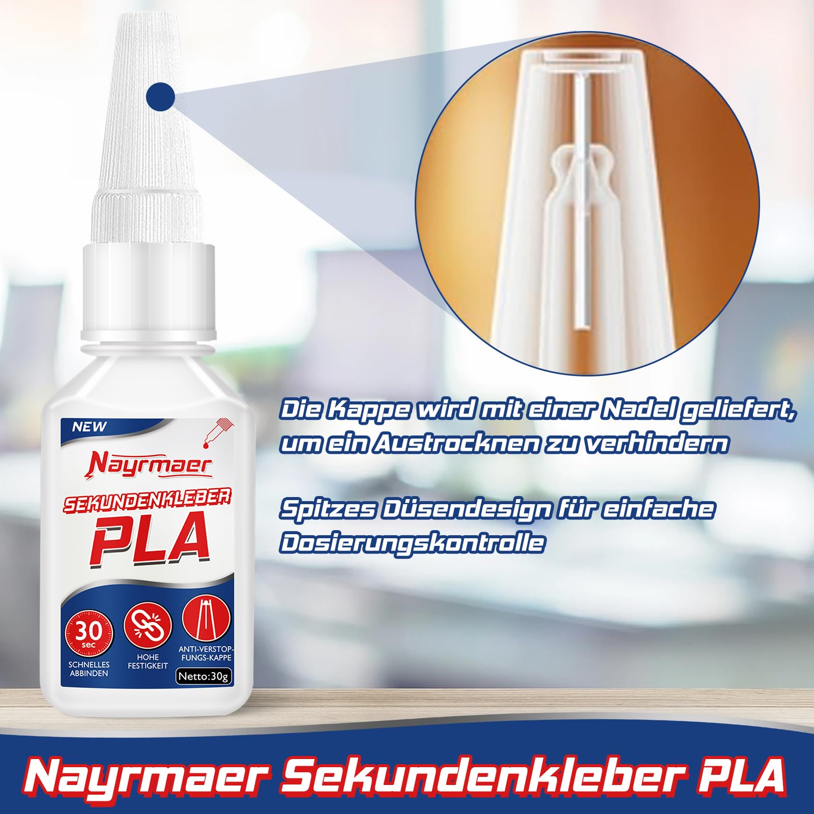 Colla Nayrmaer PLA, colla per stampa 3D da 60 g con cappuccio anti-intasamento, adesivo per plastica ABS, PLA, PETG e TPU
