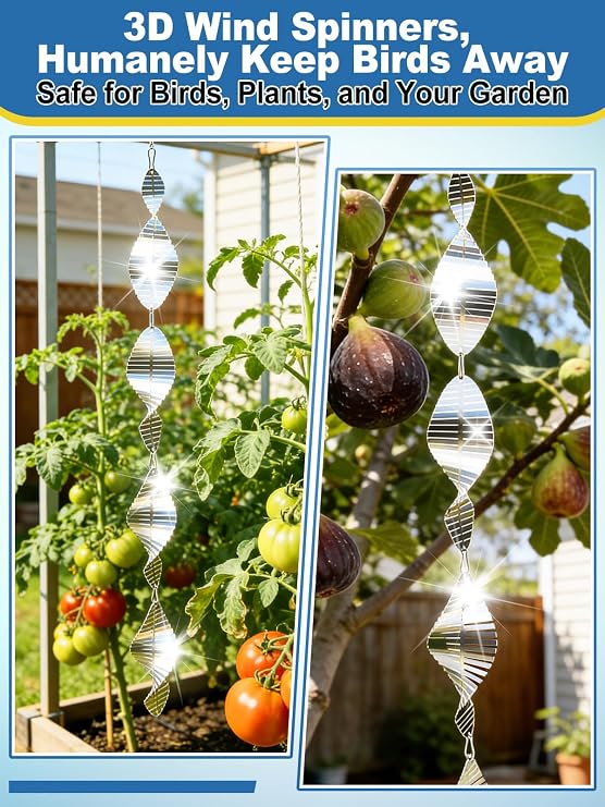 3pcs Reflective Wind Spinners Outdoor for Bird Scare Stainless Steel Bird Reflectors to Keep Birds Away, Pinwheels for Yard and Garden Decor, Fishbone