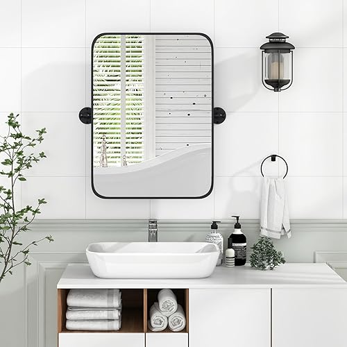 Miniatura 2 de Tangkula Espejo de baño de 30 x 22 pulgadas, espejo rectangular con película inastillable, tornillos de expansión, soportes de pared, espejo