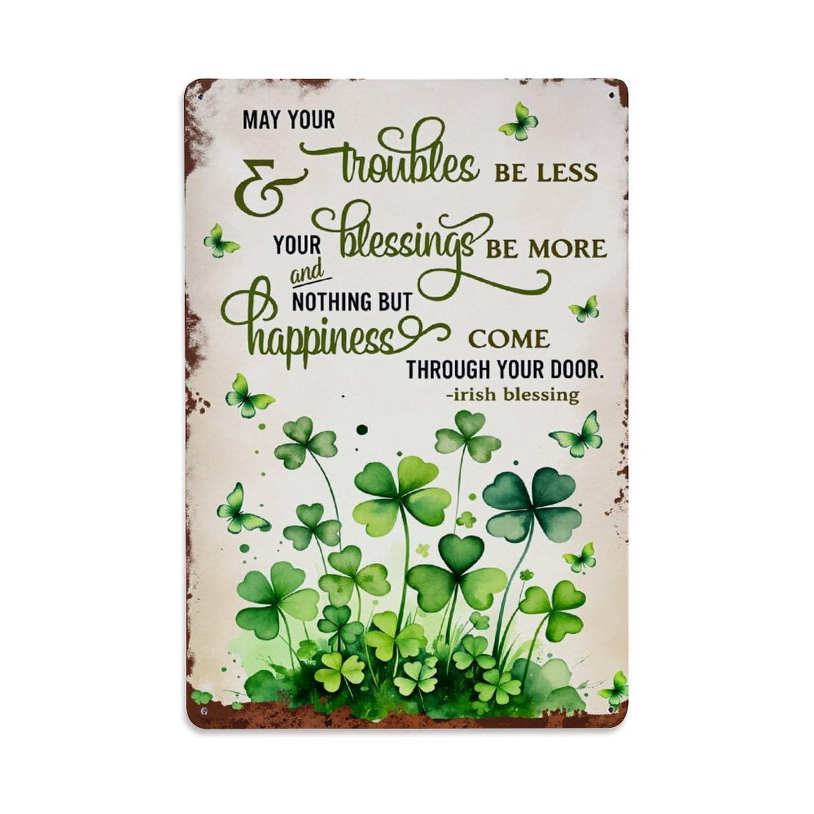 Enderetf Vintage Green Clover Butterflies Irish Blessing Tin Sign Metal Poster, Home Bar Garage Man Cave Cafe Indoor & Outdoor Wall Decoration 8X12inches