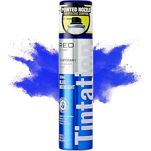 Red by Kiss Tintation Temporary Hair Color Spray 2.82oz, Quick-Dry & Smudge-Proof, Vivid Color Washable Hair Dye, Styling Spray Cosplay Halloween Birthday Party Festival (Blue Moonlight)