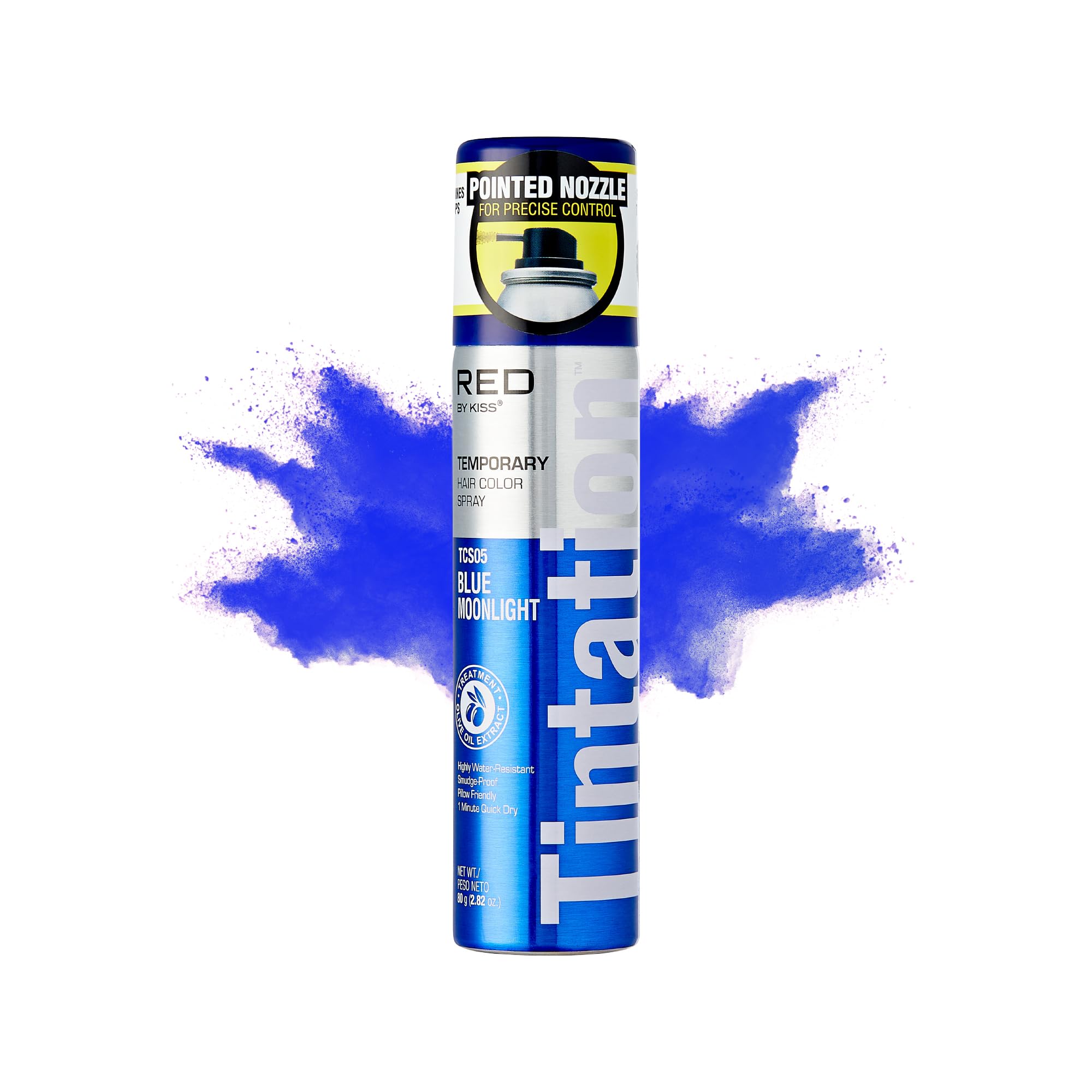 Red by Kiss Tintation Temporary Hair Color Spray 2.82oz, Quick-Dry & Smudge-Proof, Vivid Color Washable Hair Dye, Styling Spray Cosplay Halloween Birthday Party Festival (Blue Moonlight)