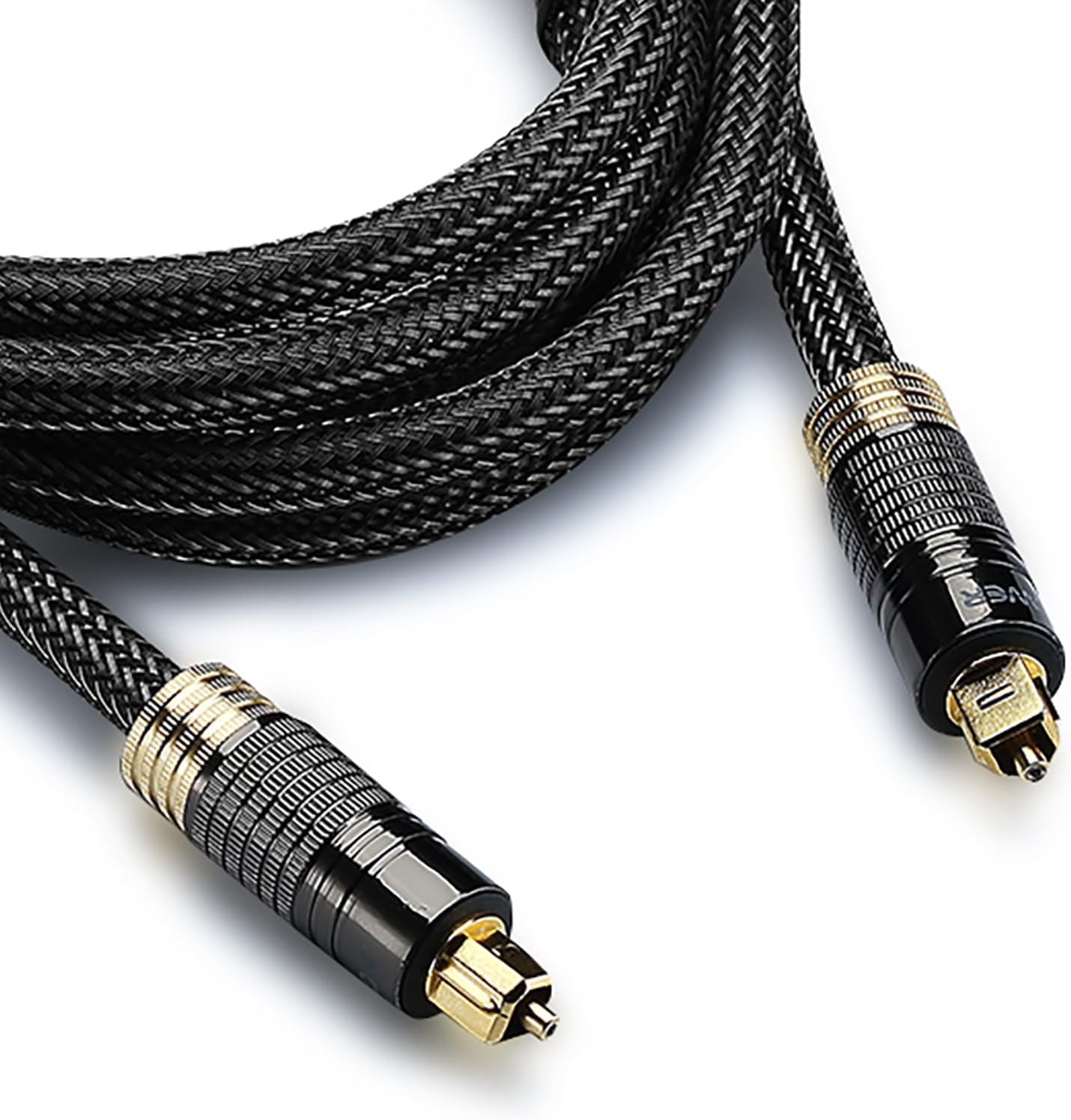 FosPower 24K Gold Plated Toslink Digital Optical Audio Cable (S,PDIF) [Zero RFI & EMI Interference] Metal Connectors & Ultra Durable Nylon Braided Jacket (15ft)