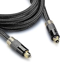 FosPower 24K Gold Plated Toslink Digital Fiber Optical Audio Cable (S/PDIF) - [Zero RFI & EMI Interference] Metal Connectors & Ultra Durable Nylon Braided Jacket (10ft)