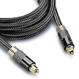 FosPower 24K Gold Plated Toslink Digital Fiber Optical Audio Cable (S/PDIF) - [Zero RFI & EMI Interference] Metal Connectors & Ultra Durable Nylon Braided Jacket (10ft)