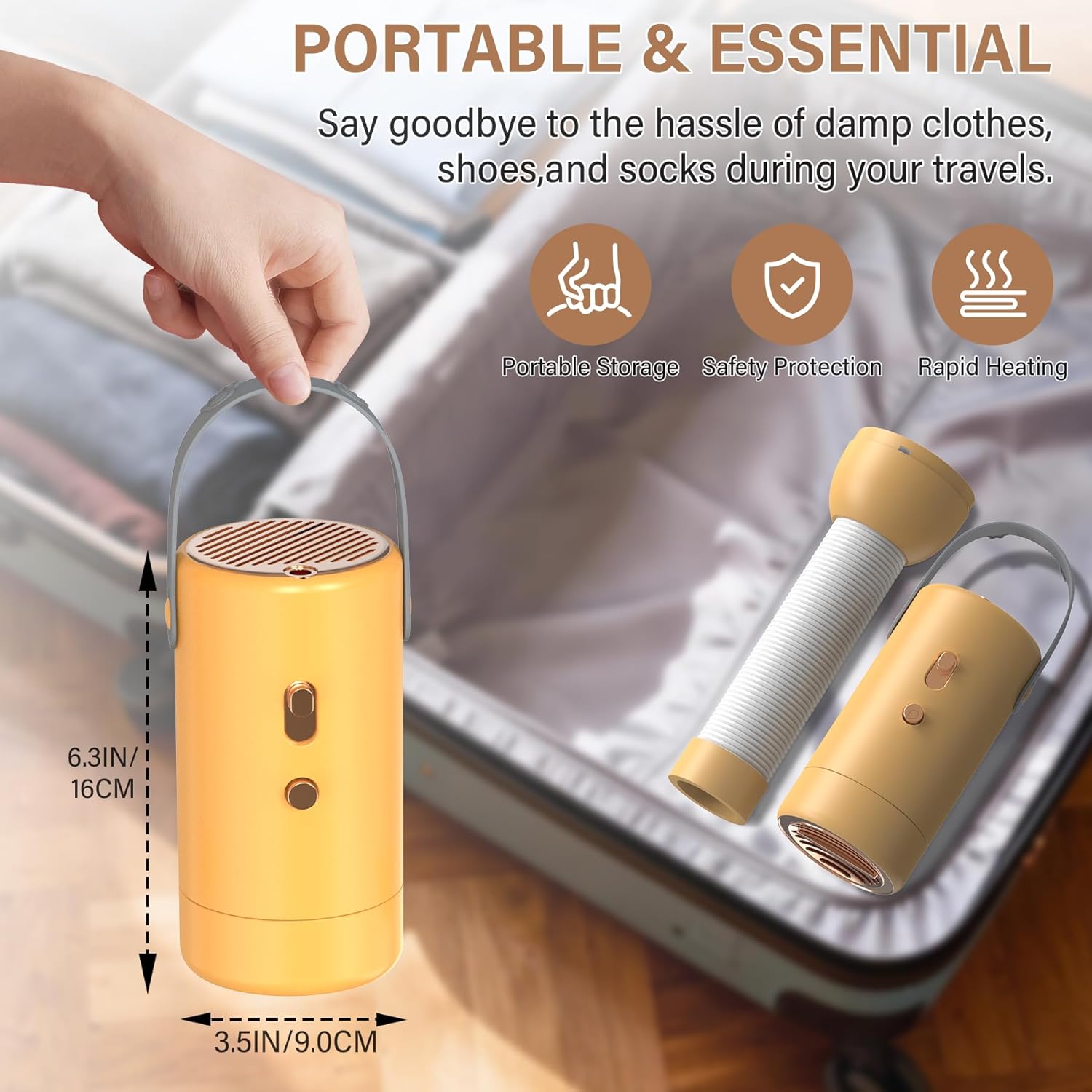 Portable Clothes Dryer - Compact Dryer for Travel, RV, Apartment, Home Detachable Mini Drying Machine with Fabric Cover for Light Clothes, Underwear|Yellow