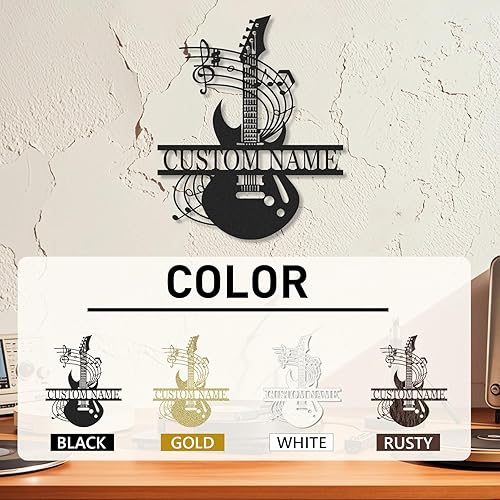 Miniatura 5 de Letrero de metal de guitarra personalizado, letreros de metal personalizados, decoración de pared de notas musicales, arte de pared divertido con