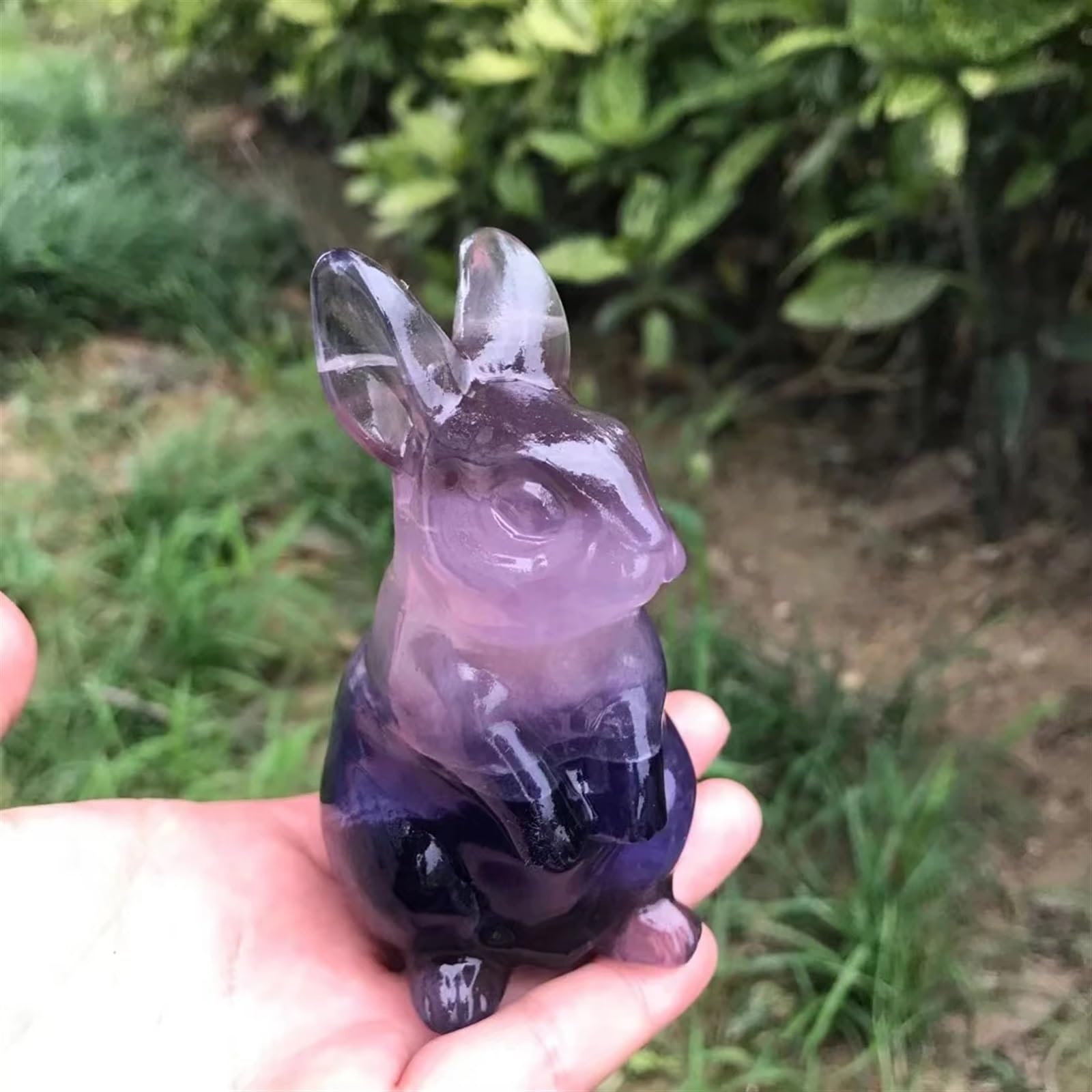 DPURPIWADY Fluorite Cartoon Rabbit Crystal Carving Cute Animal Home Decoration Gift Ornaments Decor(Fluorite)