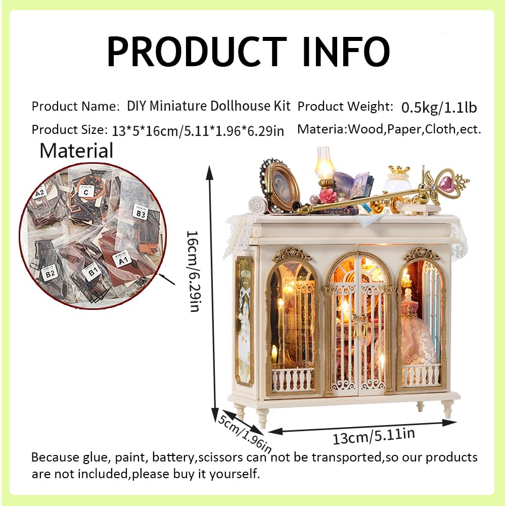 Kit fai da te in miniatura per casa delle bambole, puzzle in legno 3D, con inserto per libreria, con luci LED, modello 3D, regalo creativo