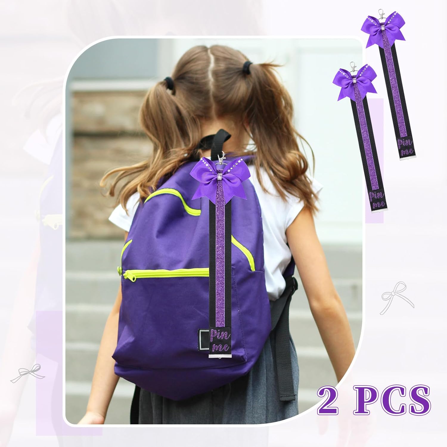 DEEKA 2 PCS Cheer Pin Strap Pin Me Ribbon for Backpack Glitter Cheerleader Keychain Cheer Gifts Bow Holder - Image 3