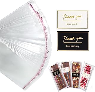 Xurise Chocolate Bar Wrappers with Stickers, 200 Pcs Self Sealing Bar Packaging with Thank You Stickers for DIY Chocolate Lover Small Batched Custom Sweets (Clear, 2.4 * 6.7inch)