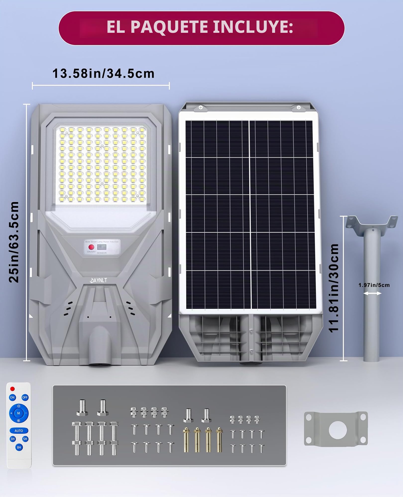 JAYNLT X-10000W Farolas Solares Exterior, 6500K Farola Solar Potente con Sensor de Movimiento, IP67 Impermeables Focos LED Exterior para Patio, Calzadas, Garage