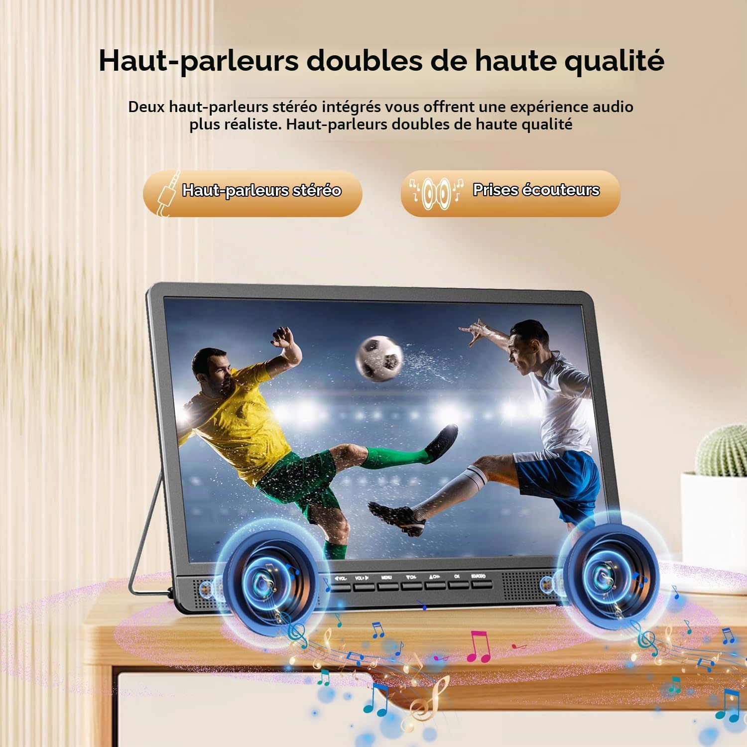 Desobry TV Portable 18 Pouces avec antenne, Mini TV avec Tuner DVB/T2 | Mini téléviseur LCD 12V, HD 1080P, pour Le Camping en Plein air, la Chambre, la Cuisine, supporte Les entrées USB/HDMI/AV