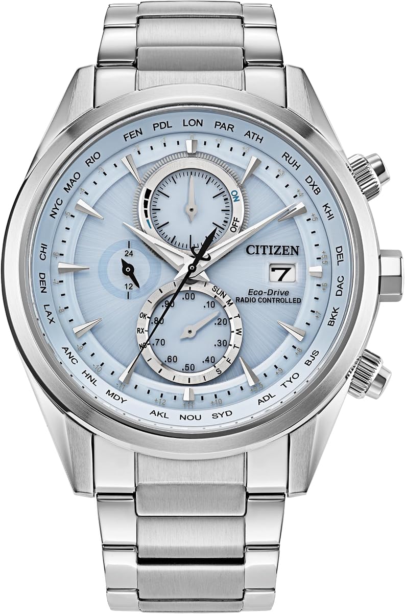 Reloj deportivo de lujo con pulsera de acero inoxidable y esfera azul de 43 mm - AT8260-51M