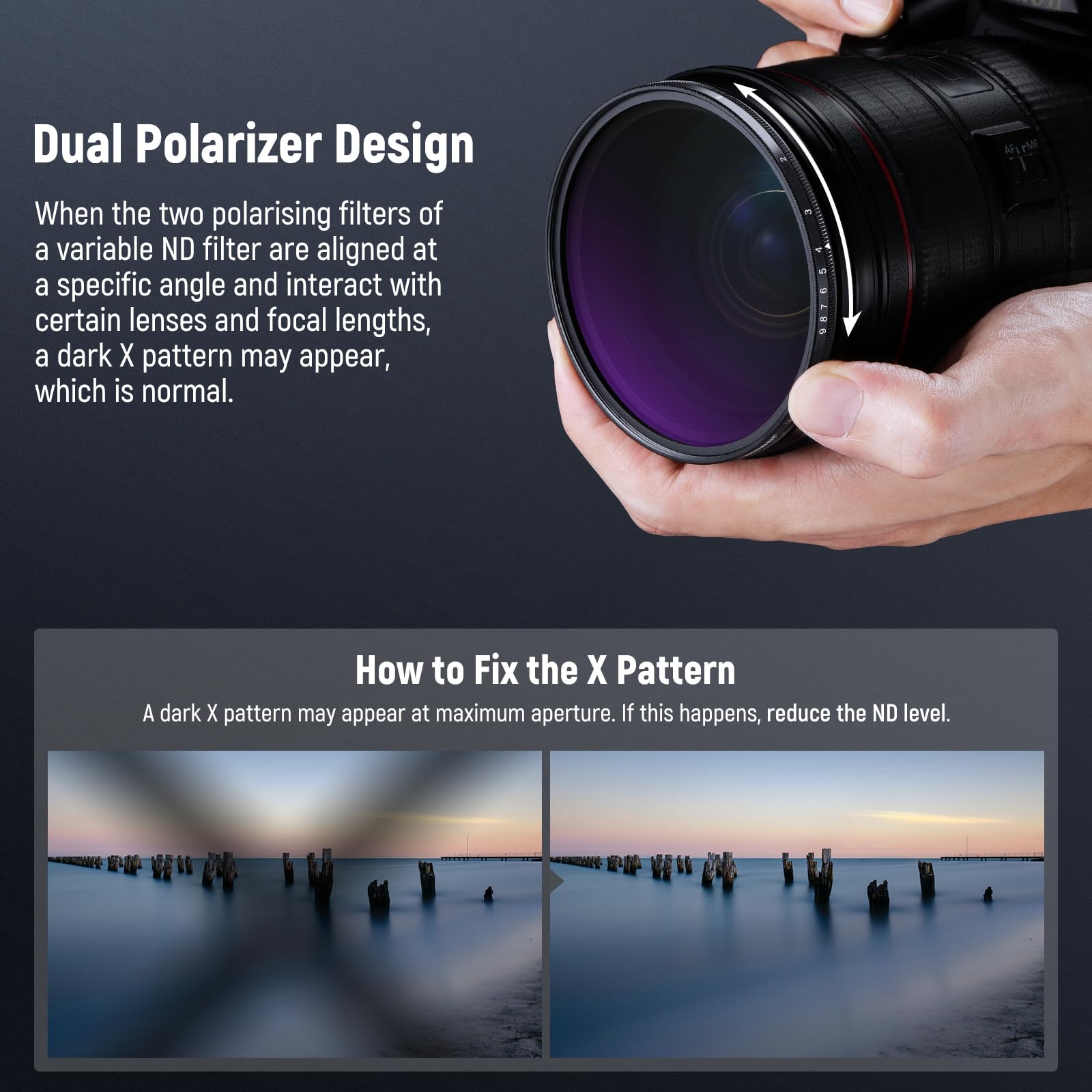 NEEWER Filtro ND2-ND400 Variabile, Filtro a Densità Neutra Regolabile Limitato con Stop Ripido, Vetro Ottico Antigraffio Idrorepellente Multistrato, Telaio Sottile in Alluminio, 77mm
