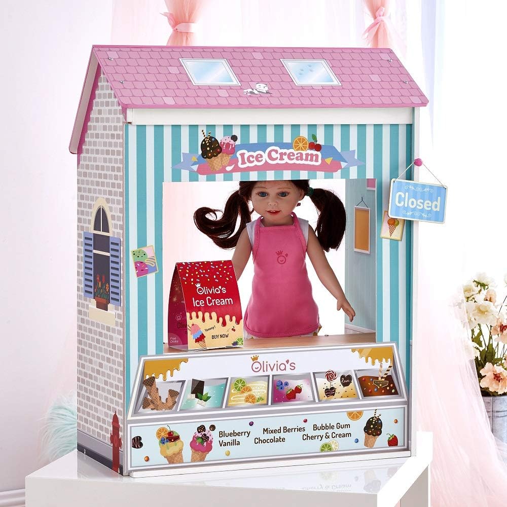 Olivia's Little World 18" Doll 4 Scenes Dollhouse with 7 Accessories | Convertible Wooden Play House | TD-12641C