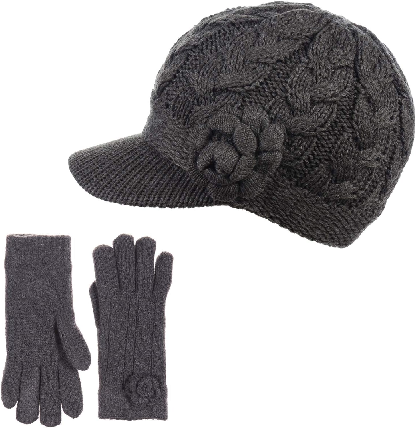 Soft Winter Fleece Lined Knit Hat and Glove Set