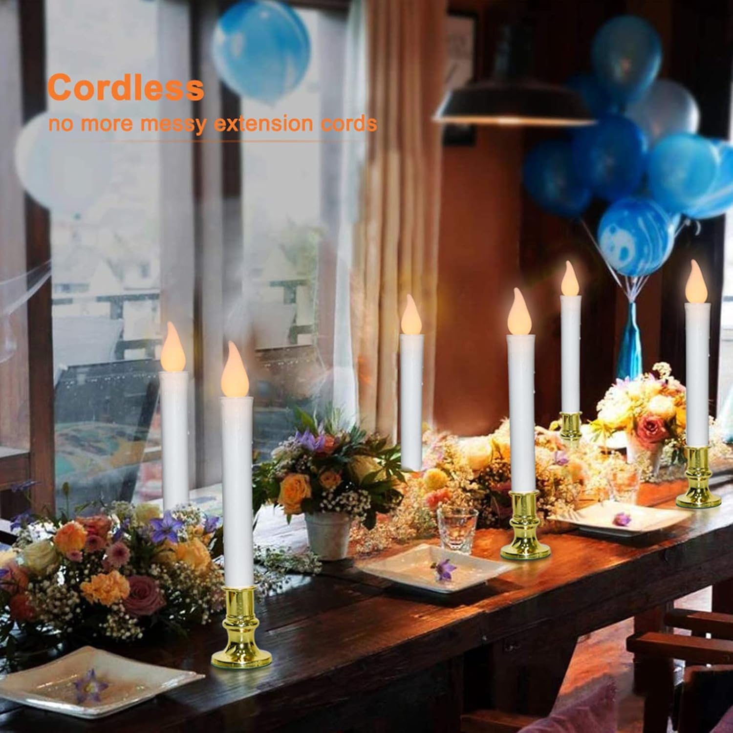 SUNSGNE Battery Operated Window Candles, Flameless Window Candles with Auto Timer for Holiday Home Table Christmas Decor, 4 Pack, Gold Base - Image 7