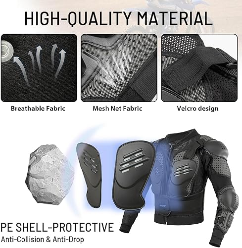 Miniatura 3 de Reomoto Chaqueta de motocicleta para niños, equipo de motocicleta para niños, chaqueta de armadura de cuerpo completo para ciclismo, MTB ATV Skate