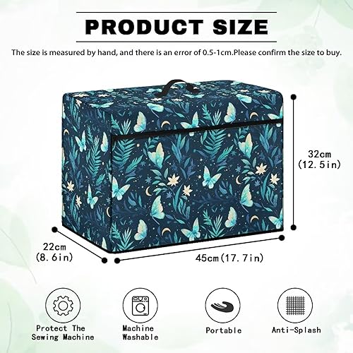 Miniatura 225 de Funda para máquina de coser de mariposas y flores con prácticos bolsillos, funda protectora con asa, para la mayoría de máquinas de coser estándar