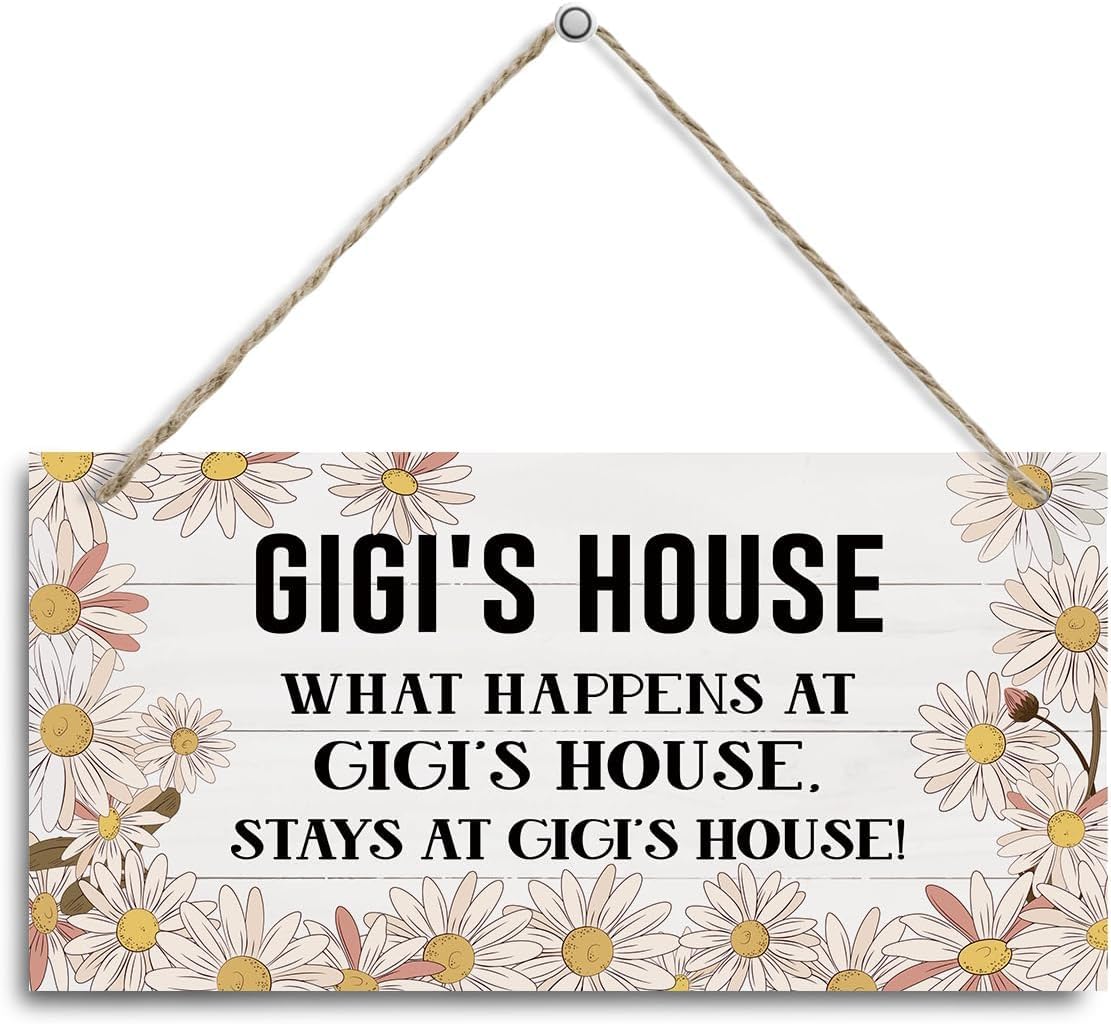 Gigi’S House Sign Gigi Home Decor Gift Grandparents Gift Decorative Hanging Wall Plaque Wood Sign Farmhouse Decor For Living Room Family Decor Grandparents Christmas Gift For Women Men 6×12 Inch