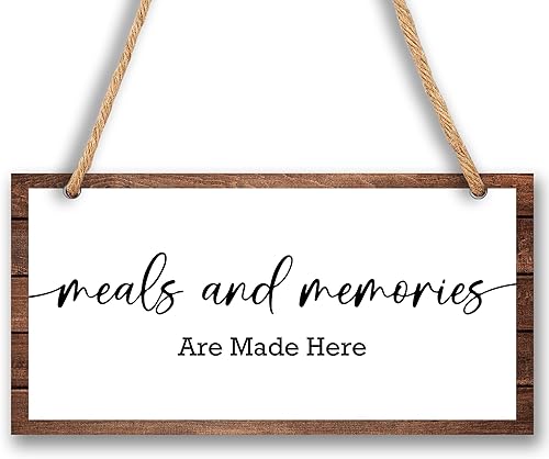 Yijiaqin Letrero de madera de 6.7 x 13.8 pulgadas para cocina, comidas y recuerdos están hechos aquí, letrero colgante divertido para cocina,