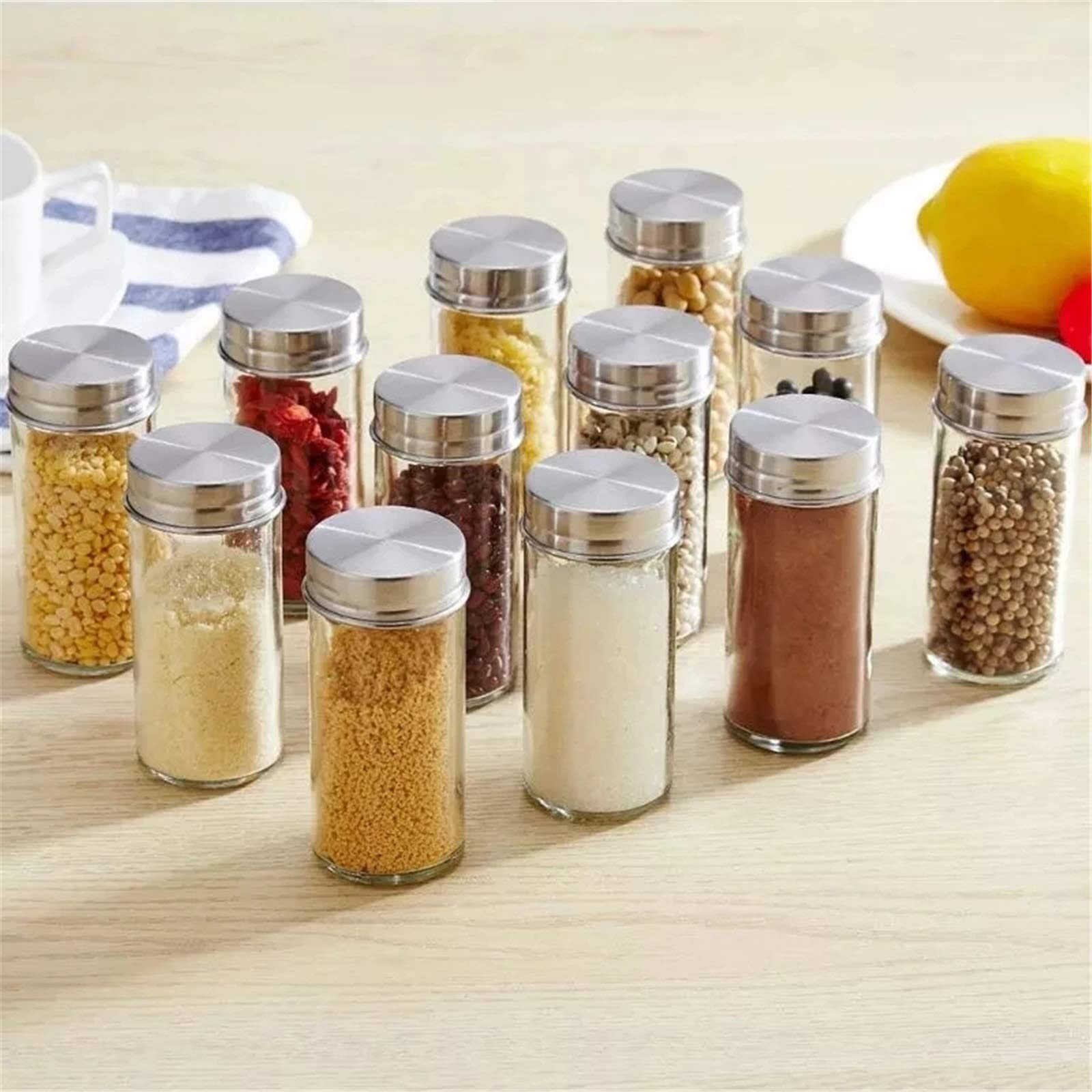 Porta Condimenti da Cucina Barattoli for spezie sale peperoncino spezia rack vetro condimento bottiglia set con supporto girevole per Famiglie e Ristoranti