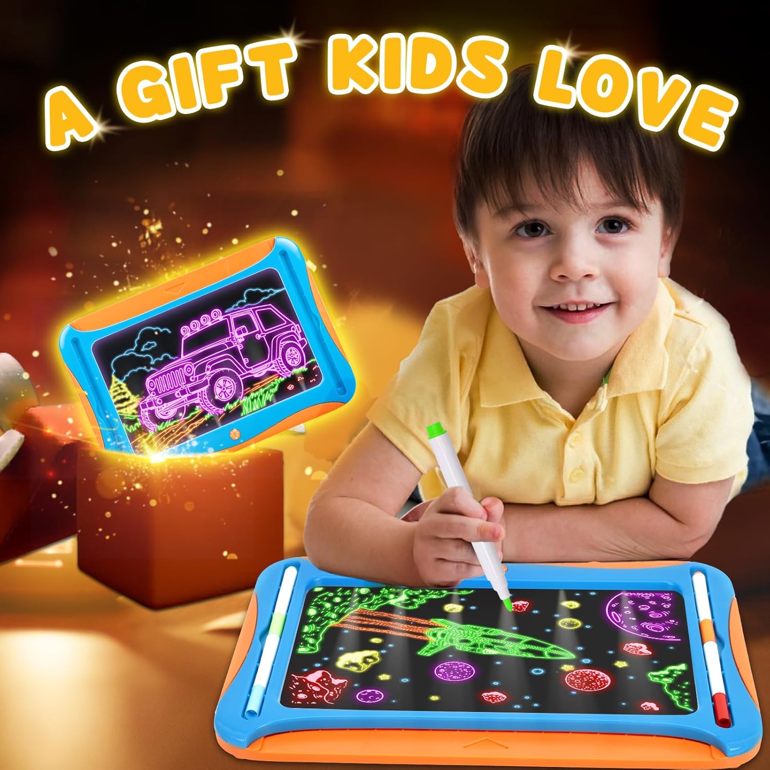 YUBALEER Magic LED Drawing Board for Kids, Toys for Boys Ages 5-7, Light Up Tracing Pad with 9 Double-Sided Cards, 6 Washable Pens, Glow Up Toys for Kids 4-6 Year Old Christmas Birthday Gifts