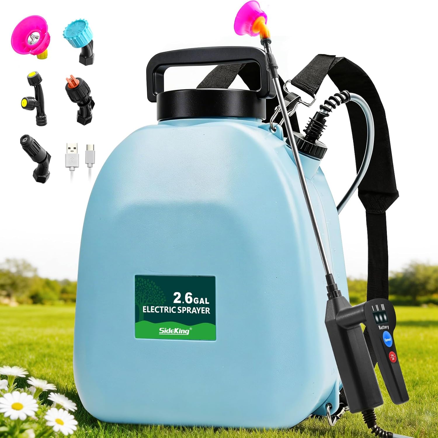 2.6 Gallon Battery Powered Backpack Sprayer, Electric Weed Sprayer with 3 Adjustable Pressures, Battery Indicator, 5 Nozzles & 40" Telescopic Wand, Rechargeable Garden Sprayer for Lawn & Yard