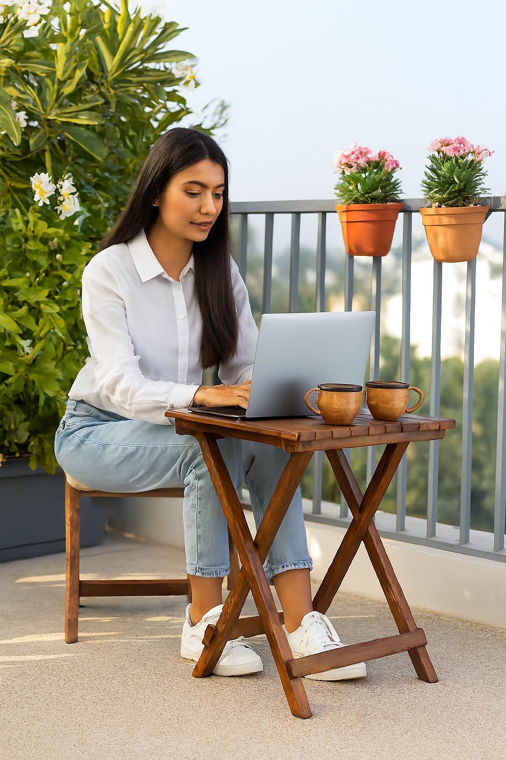 S S Wood Nation Solid Sheesham Wood Folding Side Table for Living Room, Balcony & Garden | Portable Coffee Table | Foldable End Table for Home & Outdoor Use | Walnut Finish (Modern) 2