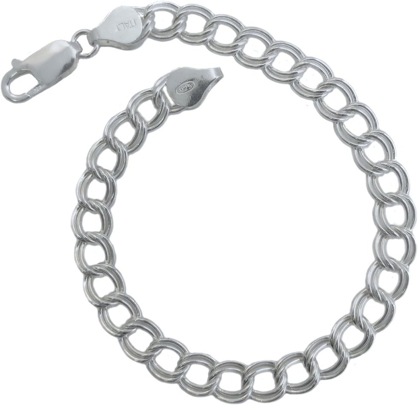 Milano Chains925 Sterling Silver Italian Double Link Charm Bracelet 8" -5 mm Strong And Sturdy Links with Lobster Claw