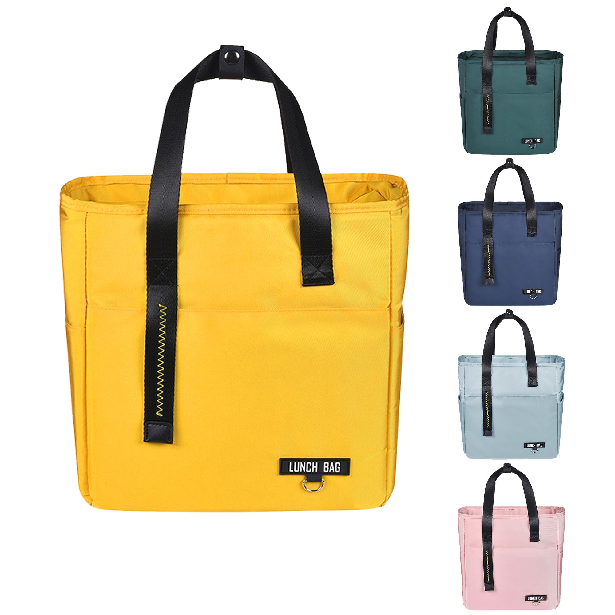 INNKGLE Insulated Lunch Bag -Yellow- Large Size Leakproof PEVA Liner, Triple-Layer Thermal Insulation, Large Opening, Front & Side Pockets - for Adults & Kids, Cool Bag for Office, School, Outdoors