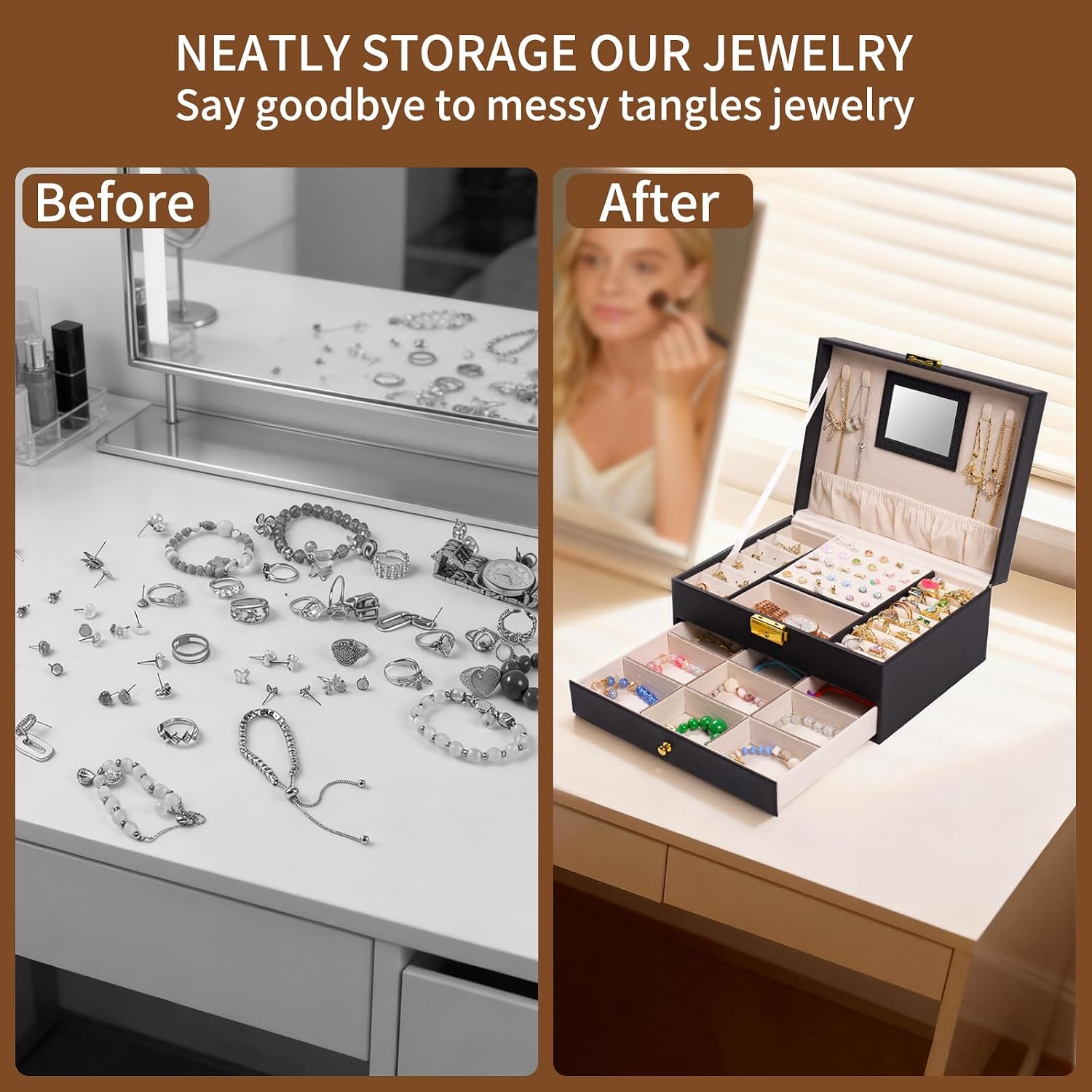 coobest 2 Layer Jewelry Box with Velvet Organizer - Image 4