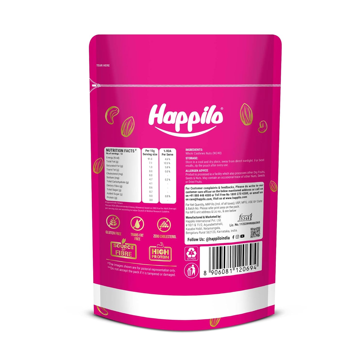 Happilo 100% Premium King Size Whole Cashew Nuts, 200g