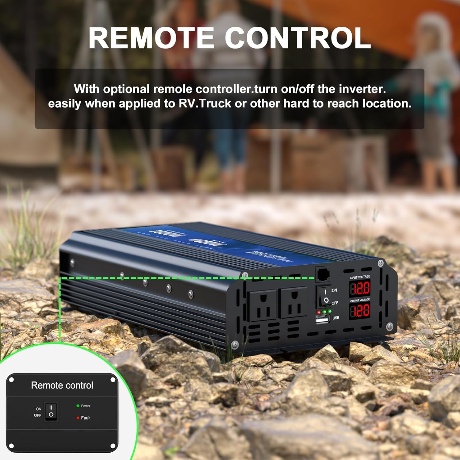 3000 W przetwornica mocy, maksymalna moc 6000 W, 12 V DC na AC 110 V120 V, pilot zdalnego sterowania z wyjściami 2 AC i portem USB 2.4, wyświetlacz LCD do konwertera energii, aktywności na